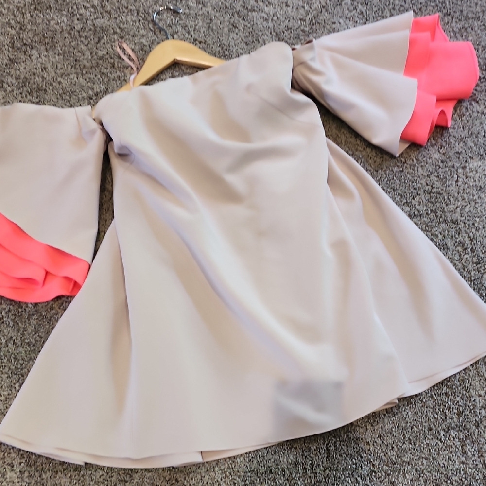 Milly Dress with Cream and Pink Ruffle Sleeves